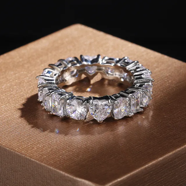 Rectangular Loving Heart Zircon Ring Female Full Circle Fashionable Temperamental All match White White - Shop at LoveMi
