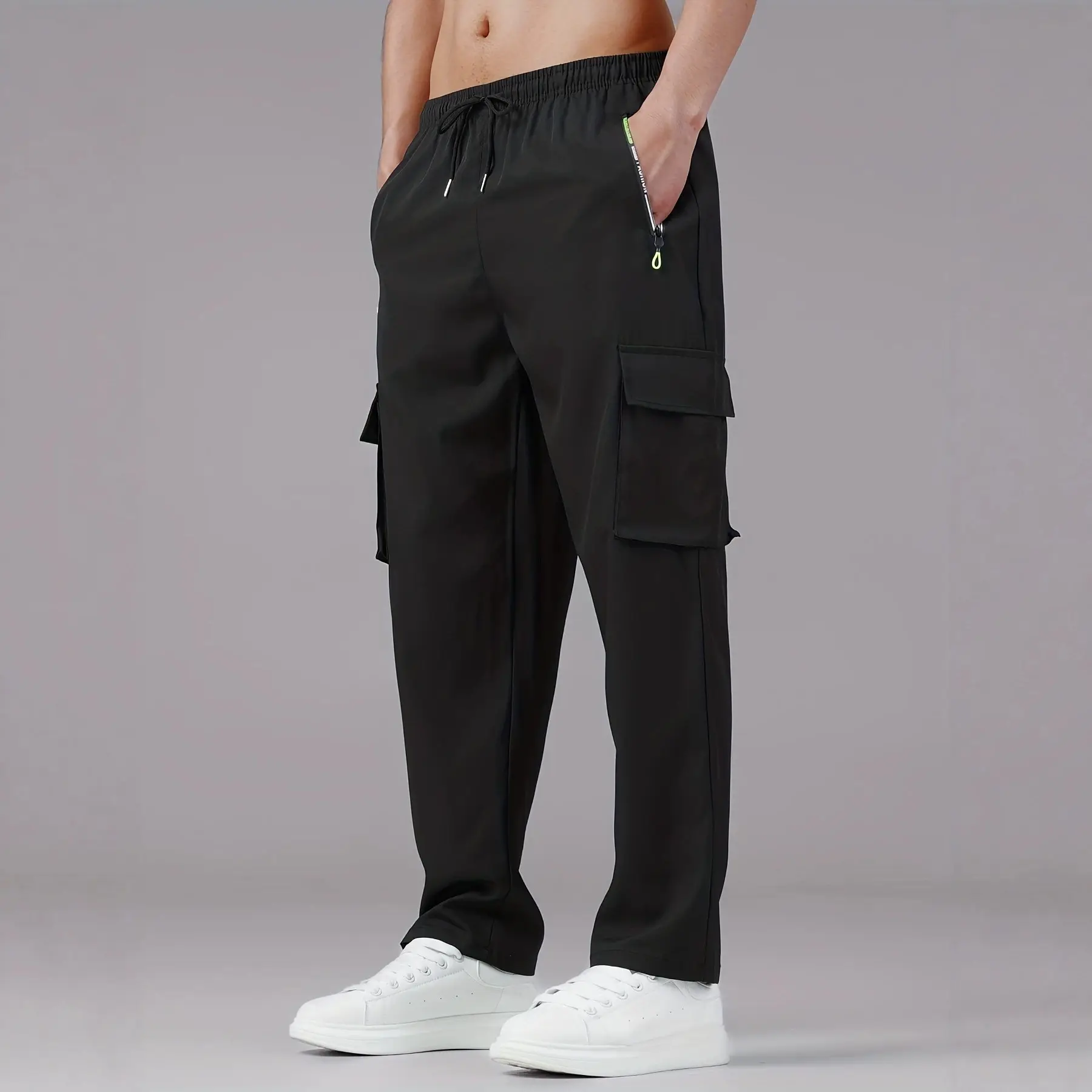Mens Summer Loose-Fit Workwear Straight-Leg Long Trousers