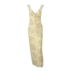 Women's Vacation Style Vintage Printed Slim-fit Sling Dress - Yellow - View 1