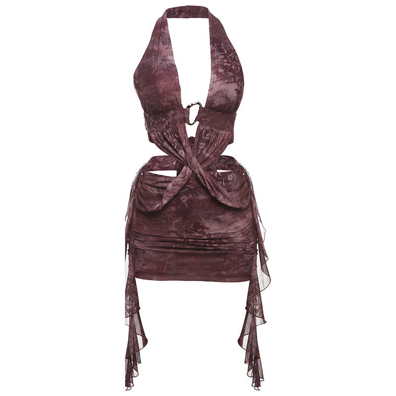 Summer New Personalized Trendy Low-cut V-neck Sexy Halter Dress