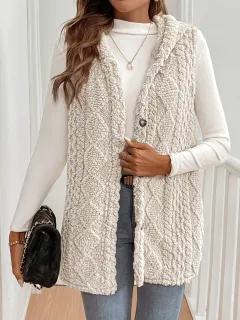 Women's Plush Coat Double-sided Diamond Plaid Texture Wool Fabric Sleeveless - Apricot - View 1