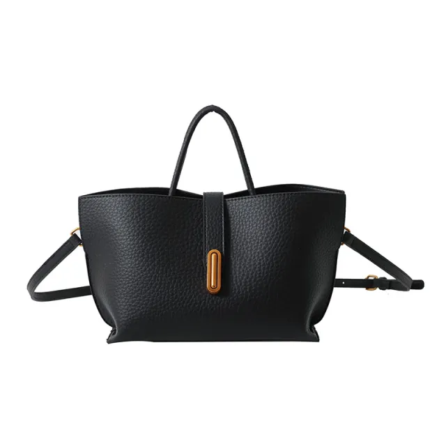 INS Litchi Pattern Shoulder Bag Fashion Zipper Bucket Bag High Capacity Totes Handbag For Women Black - Shop at LoveMi