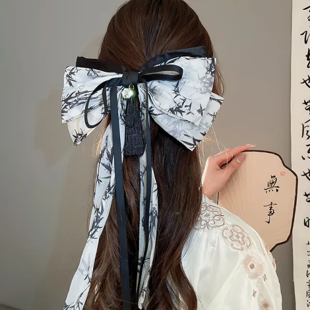 Women's Fashion New Ribbon Barrettes Spring Clip Black White - Shop at LoveMi