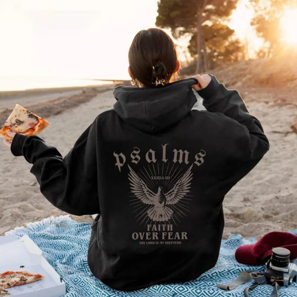 Hoodie Bible Scripture Pattern Girly Style Sweatshirt - Black