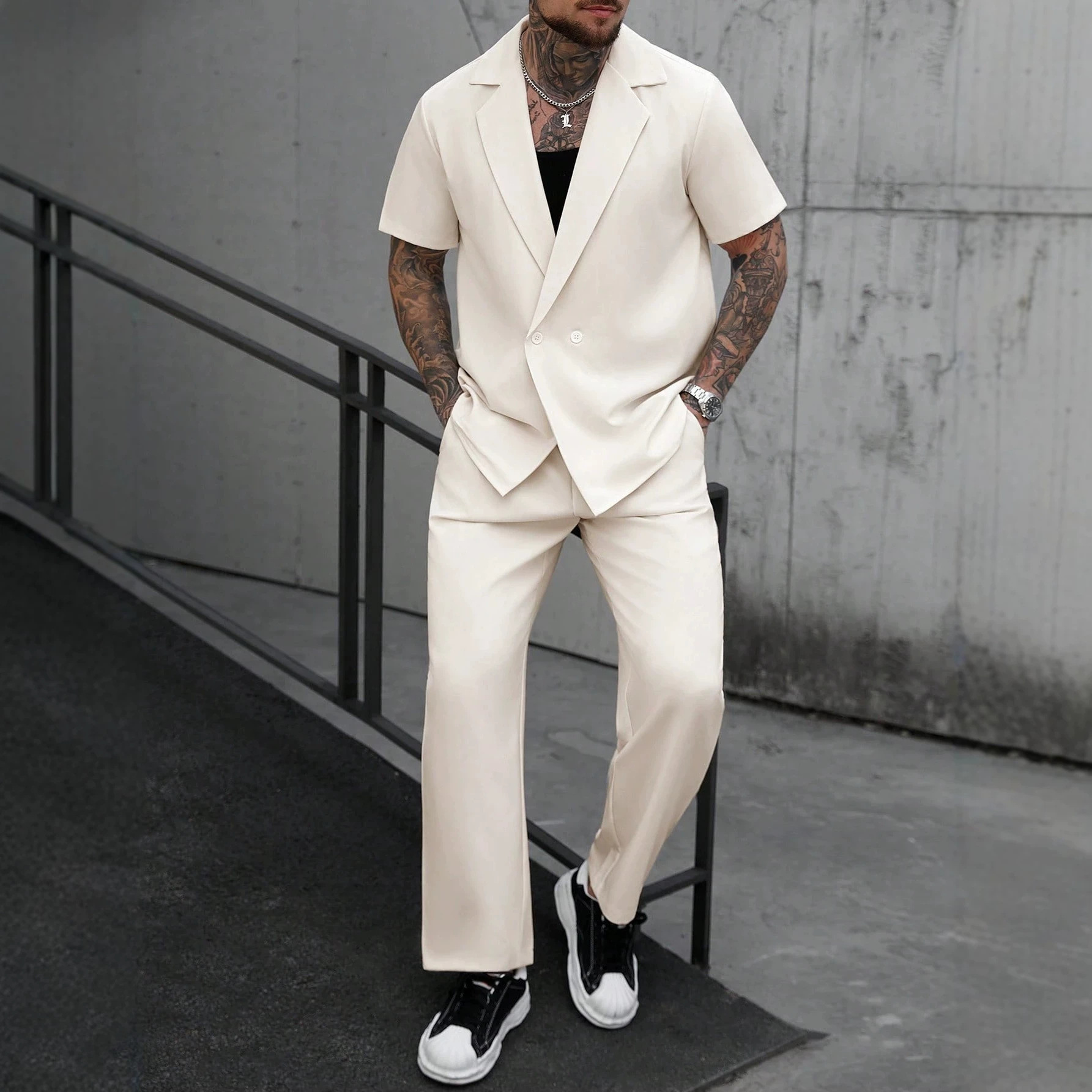 Mens Casual Shirt And Trousers Two-piece Set
