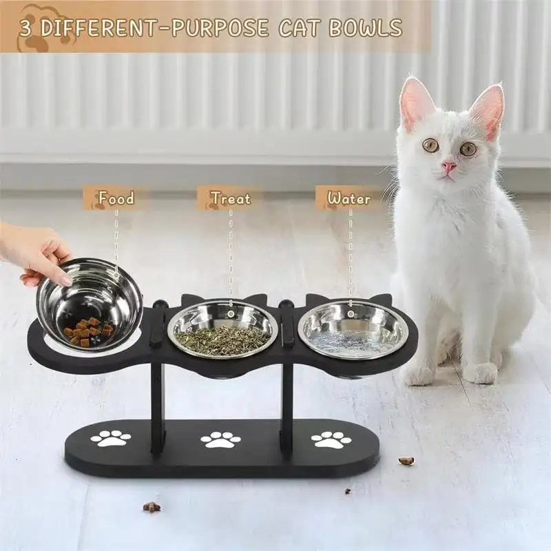 Vertical Pet Feeder Adjustable Wooden Dining Table — Pet Feeder / Grinding Plate / ABS Resin