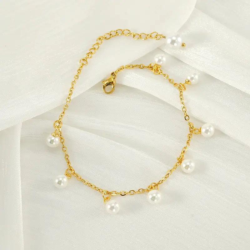 Womens Fashion Pearl Tassel Titanium Steel Bracelet