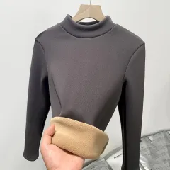 Fleece-lined Warm Autumn And Winter Women's Long Sleeve - Grey - View 1
