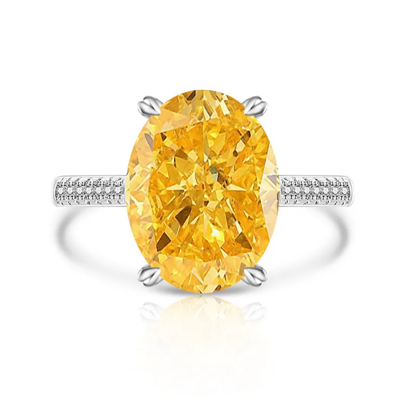 Female Versatile Casual Papalacha High Carbon Diamond Ice Flower Ring - White Gold Color Goose Yellow