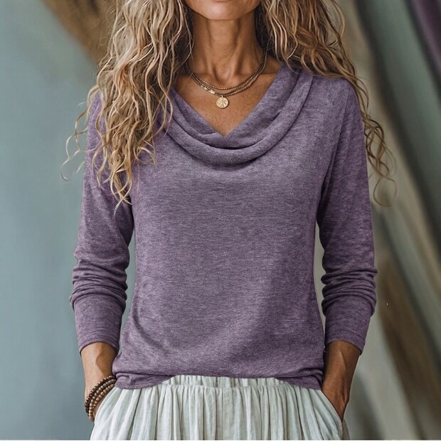 Womens Loose-fit Solid-color Fashionable Casual Top