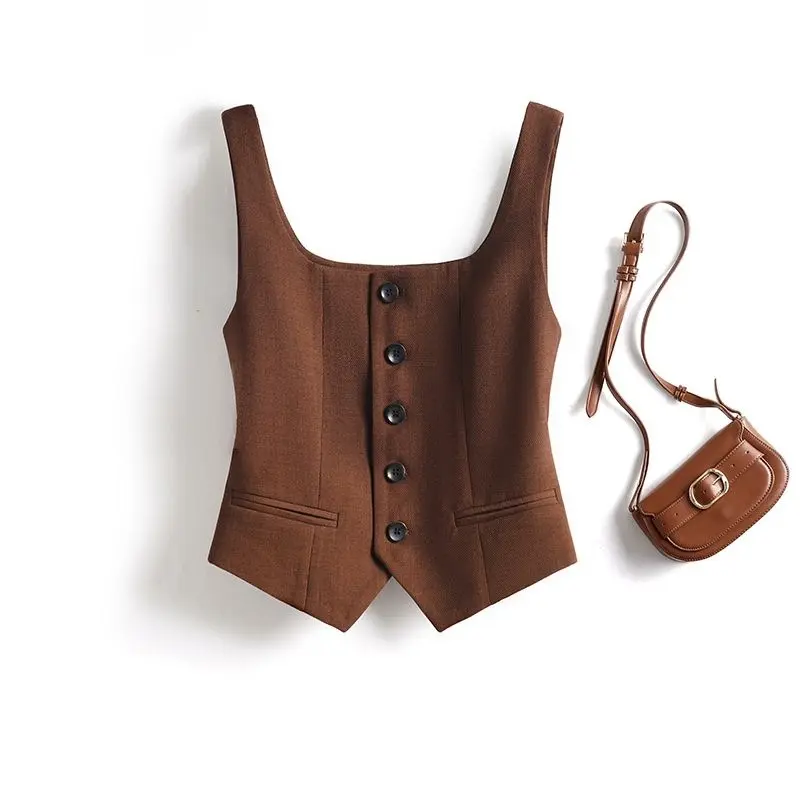 Square-neck Blazer Vest Womens Outerwear Autumn Outfit