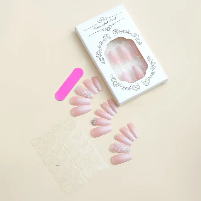 Wear Nail Beauty Gradient Rhinestone French European And American Nail Patch Pink - Shop at LoveMi