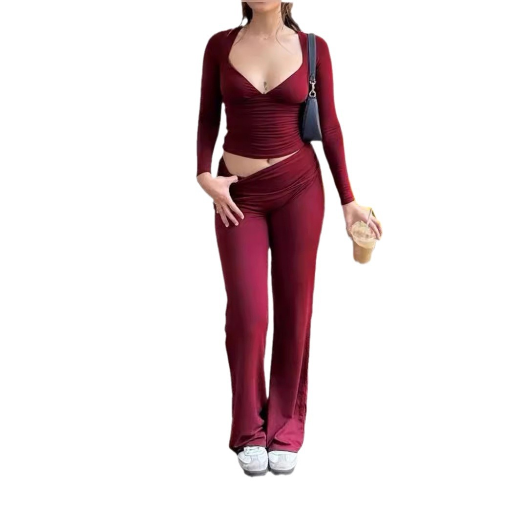 Leisure Wide Leg Sports High-waist Quick-drying Hip Raise Skinny Bell-bottom Pants Suit