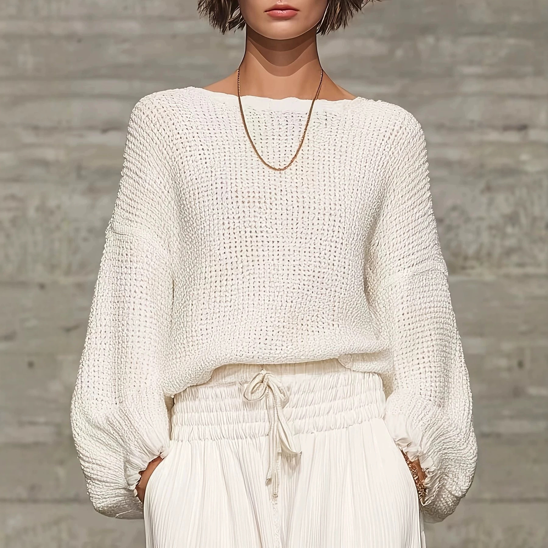Women's Relaxed-fit Off-shoulder Hollow-out Knit Top C570030a 7139 4f65 903c 534c2aa34147