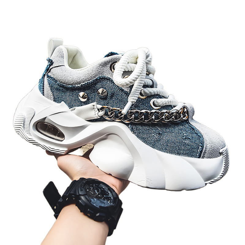 Mens Casual Elevated Denim Sneakers With Thick Soles