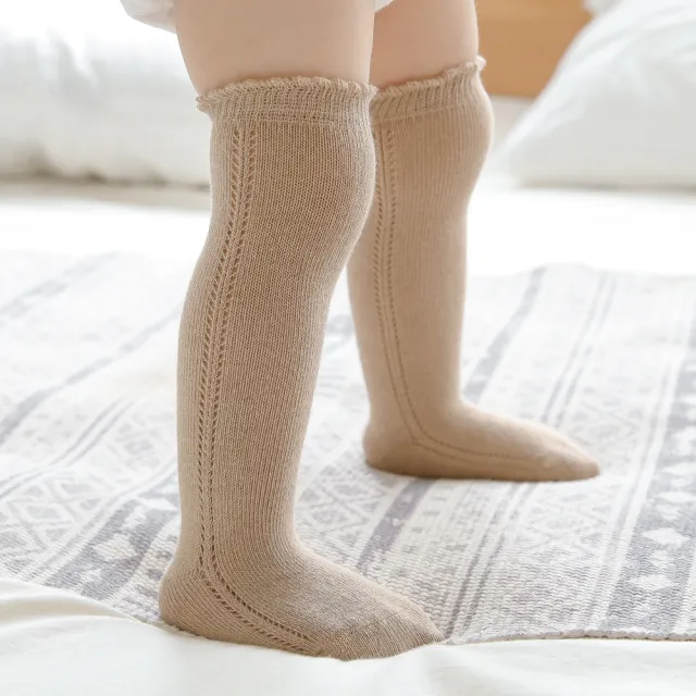 Baby Loose Mouth Long Tube Side Hollow Socks Khaki - Shop at LoveMi