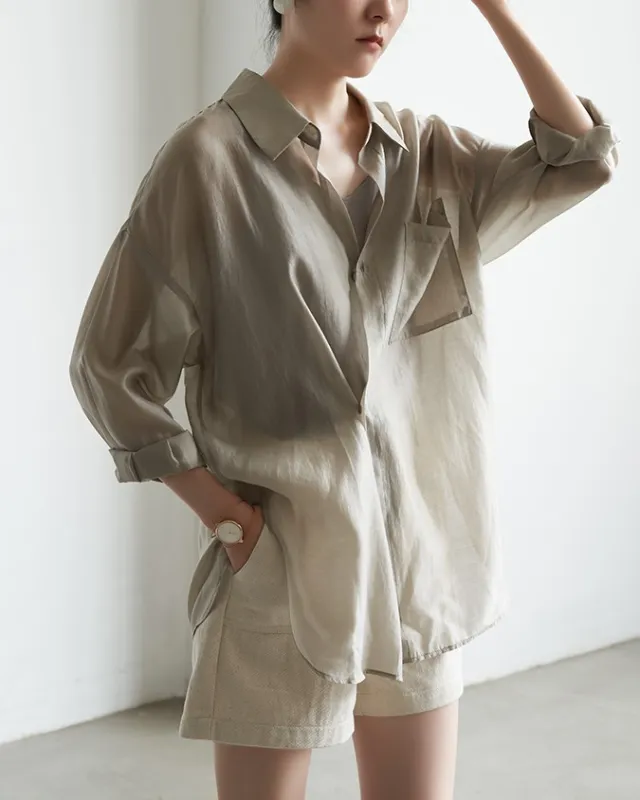 Transparent Thin Tencel Shirt Women's Design Niche Top Transparent - Shop at LoveMi