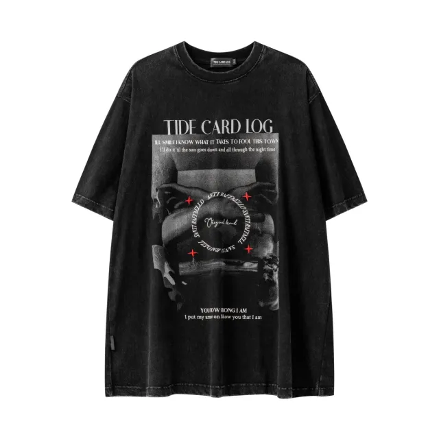 High Street Fried Wash Direct Injection Personalized Printed Short Sleeve Washing Black - Shop at LoveMi