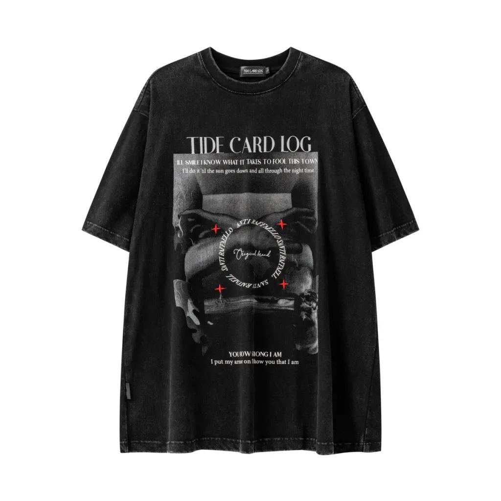 High Street Fried Wash Direct Injection Personalized Printed Short Sleeve - Washing Black