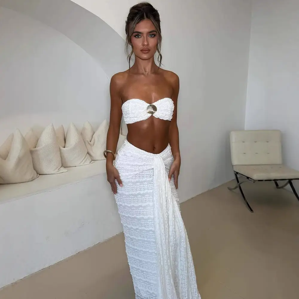 Lace Jacquard Two-Piece Set with Tube Top and Long Skirt