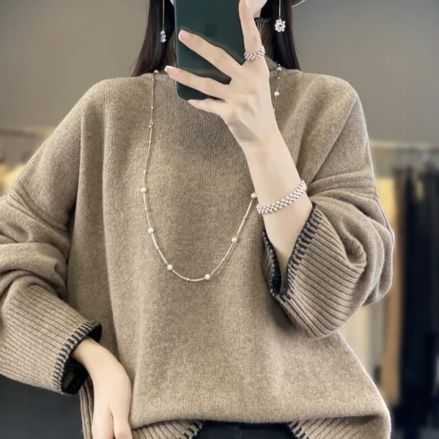 Loose And Idle Thickened Knitting High Collar Woolen Sweater Purple Cashmere - Shop at LoveMi
