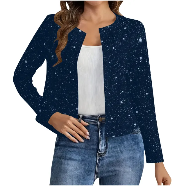 Fashionable Cardigan Long sleeve Gold foil Jacket For Women Navy Blue - Shop at LoveMi