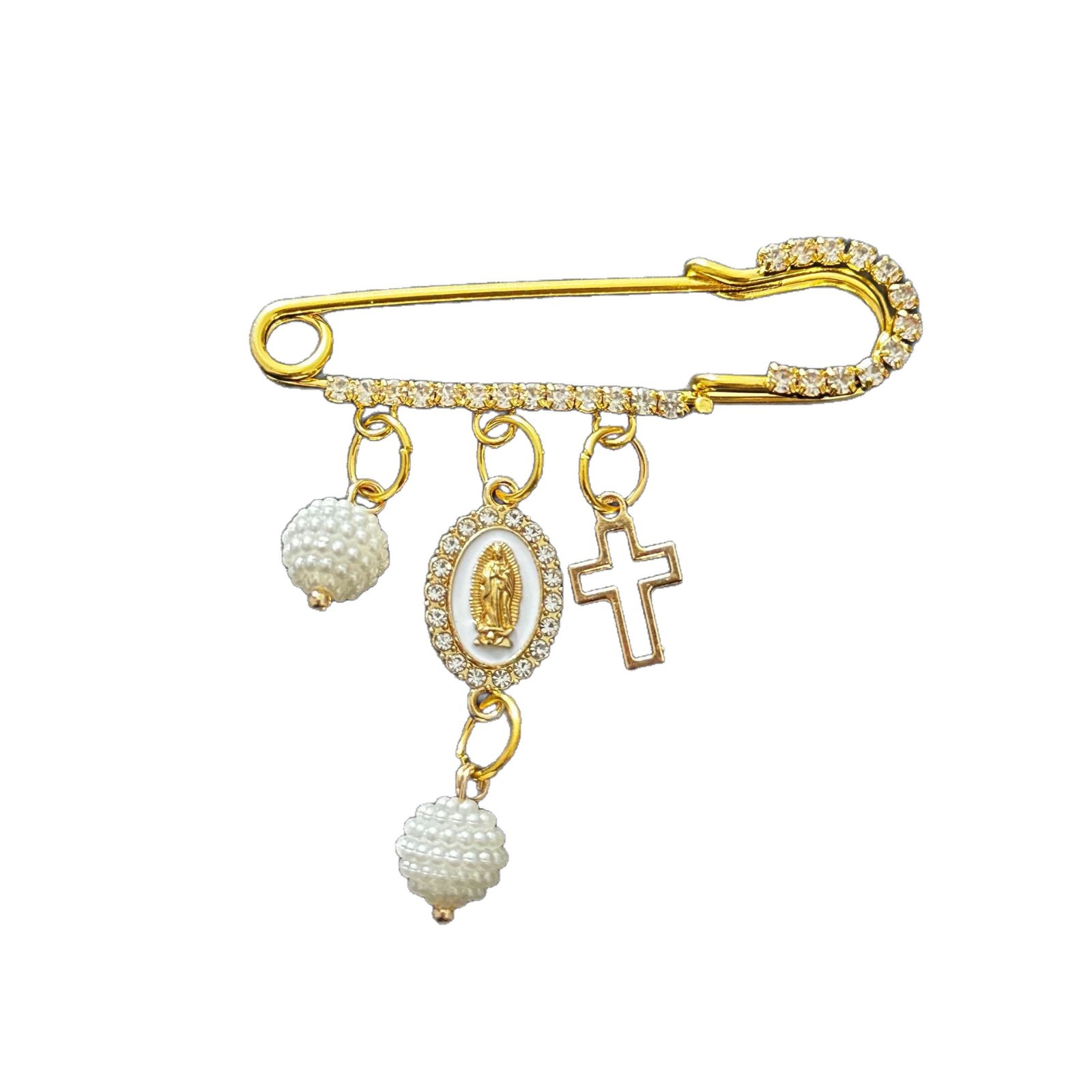 Retro Cross Faith Brooch Set With Rhinestones In European And American Style