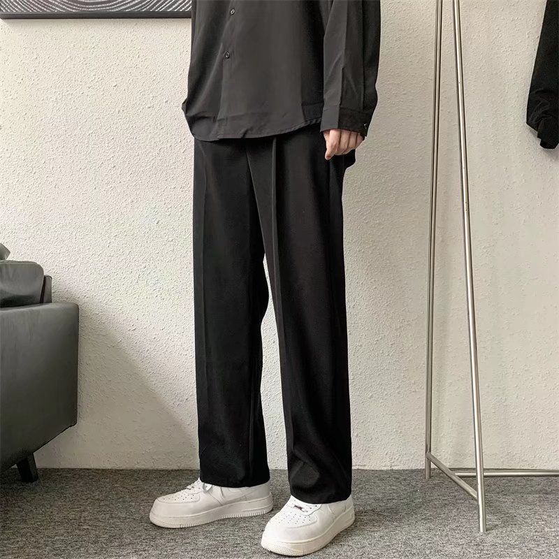 Men's Trendy Loose Straight Long Pants Hong Kong Style All-matching Draping Wide Leg Leisure Suit Pants
