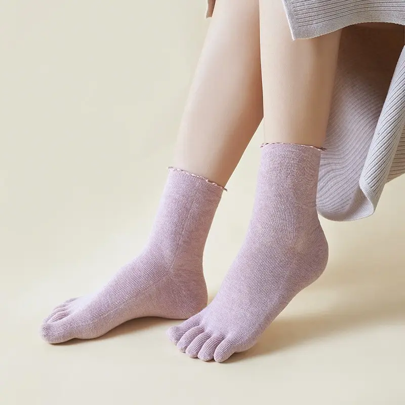 Mid-calf Lace Cotton Toe Socks Sweat-absorbent