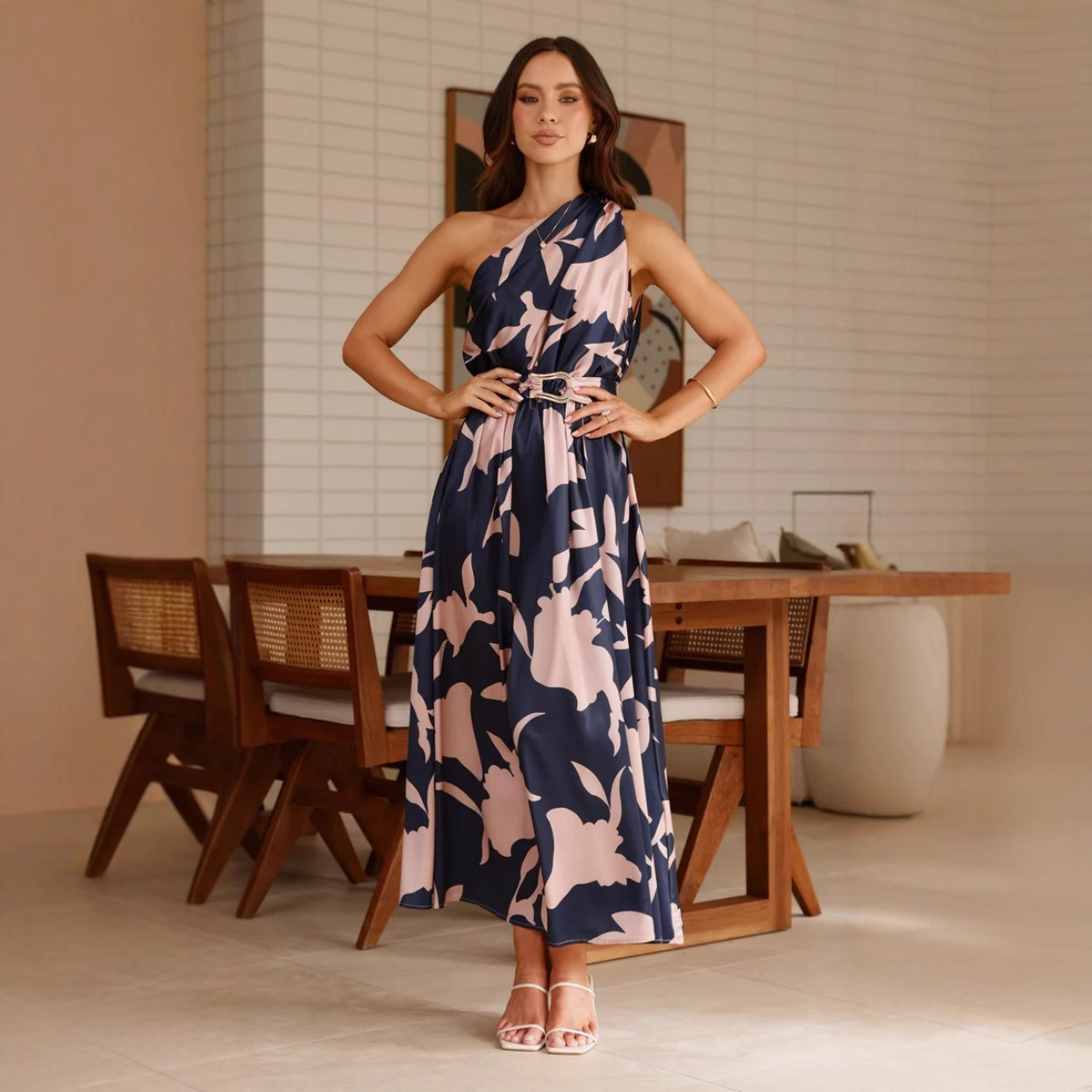 Women's Fashion Printed Shoulder Long Dress