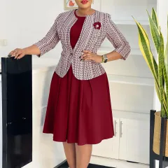 Winter Fashion Long Sleeve Coat Vest Skirt - Wine - View 1
