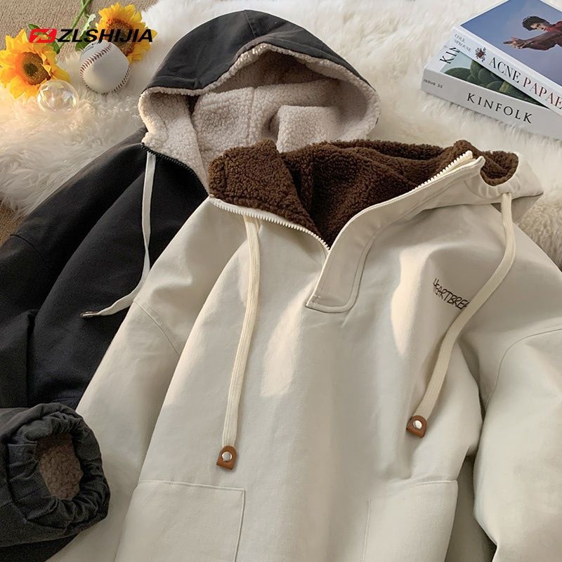 Retro Cashmere Cotton-padded Coat Fleece-lined Hoodie Coat