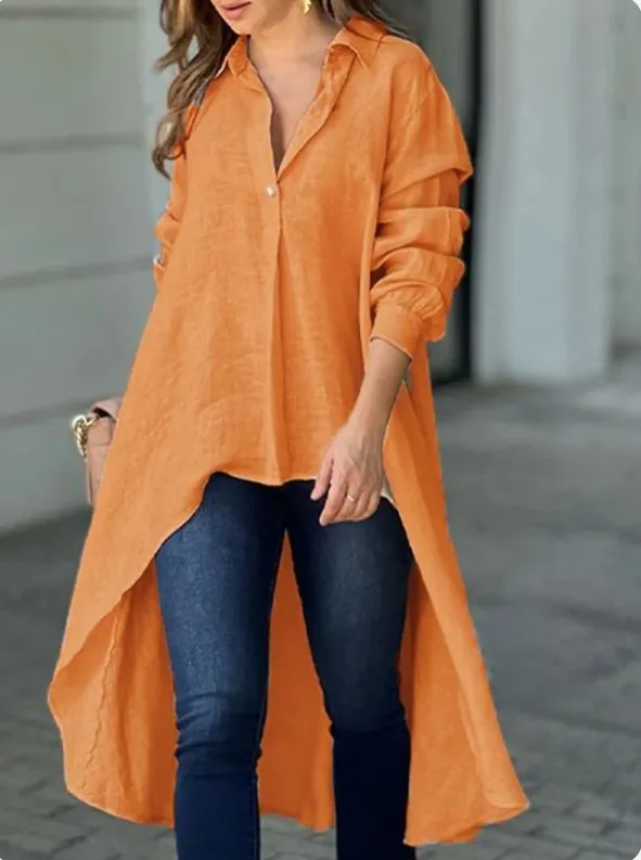 Elegant Long Sleeve Fashion Solid Color Loose Lapels Shirt Orange - Shop at LoveMi