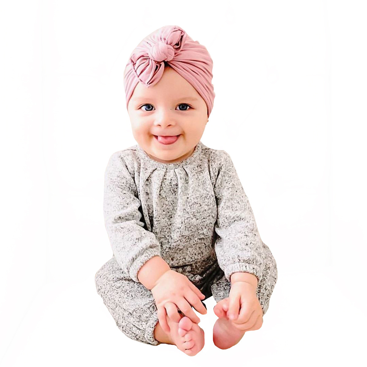 Pleated Baby Hat Bow Solid Color Pullover Indian Hat - Image 2