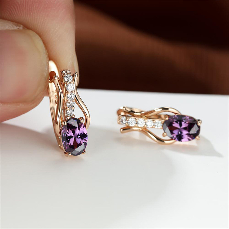 Oval Garnet Crystal Champagne Gold Ear Clips For Women