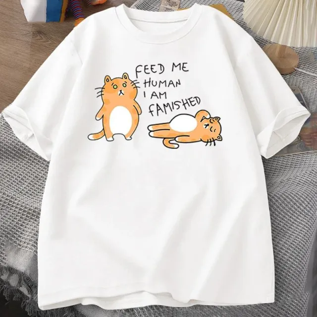Men Women Fuuny Cat Lovely Print T Shirt Summer Cot White - Shop at LoveMi