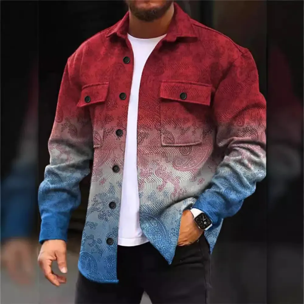 Autumn and Winter Long Sleeve Pocket Men's Shirt