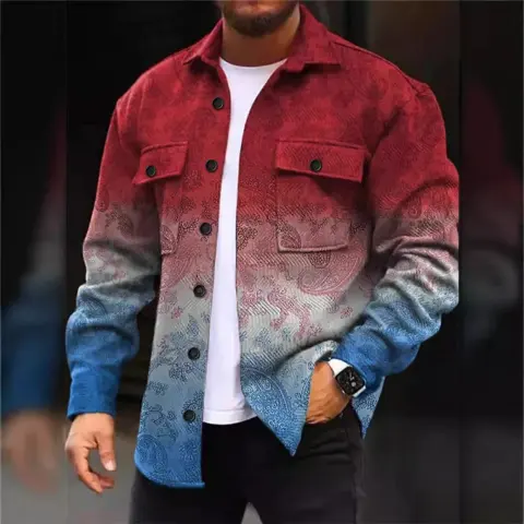 Autumn and Winter Long Sleeve Pocket Men's Shirt