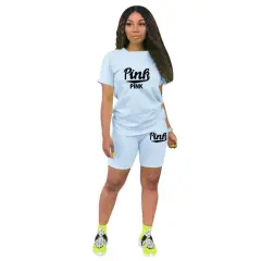 Fashion Casual Exercise Short Sleeve Suit Women - Sky Blue - View 1