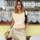 Solid-color Sleeveless Off-shoulder Boat-neck Backless T-shirt view 6