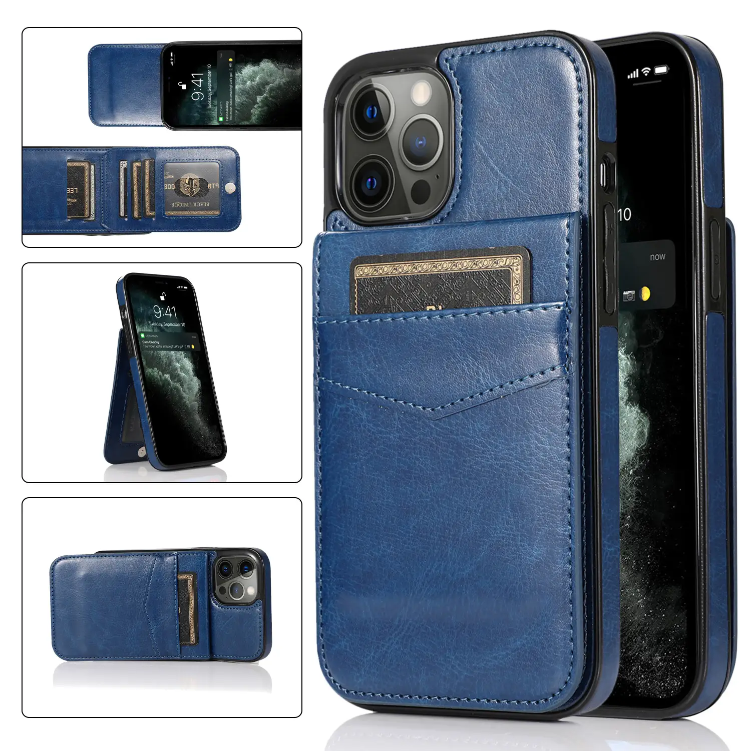 Minimalist Solid-color Card-slot Leather Phone Case