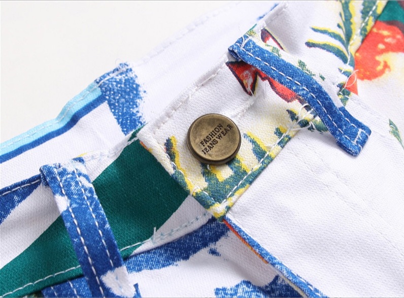 Printed Tapered Jeans Men's Slim-fitting Flower Pants