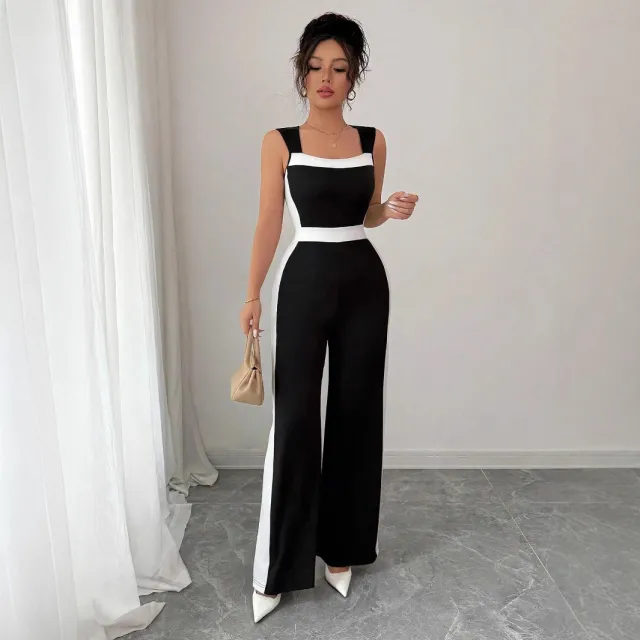 Women's Color block Sleeveless Wide leg Jumpsuit Black - Shop at LoveMi