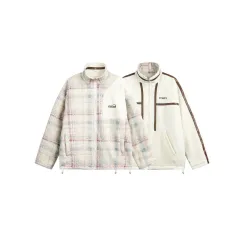 Preppy Style Plaid Double-sided Wear Winter Cotton Dress Women's Vintage Lamb Wool Coat - White - View 1