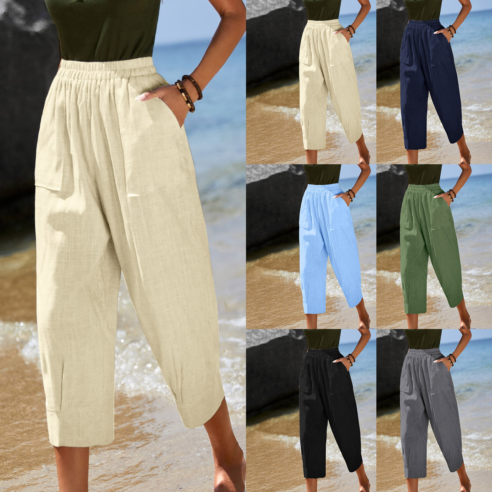 Casual Wide-leg Cotton-linen Relaxed-fit Tapered Pants