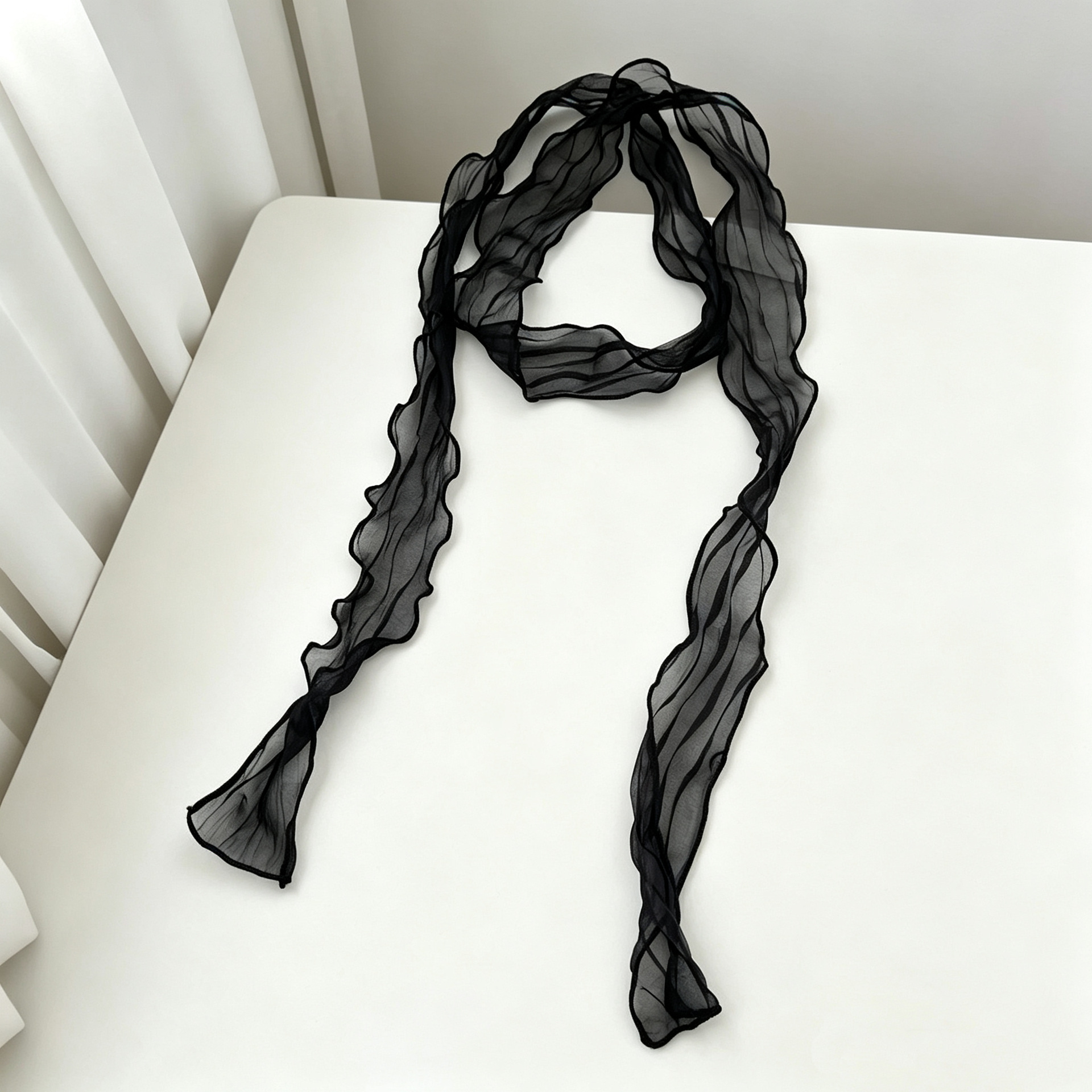 Versatile Solid-color Long Scarf With Wavy Edges