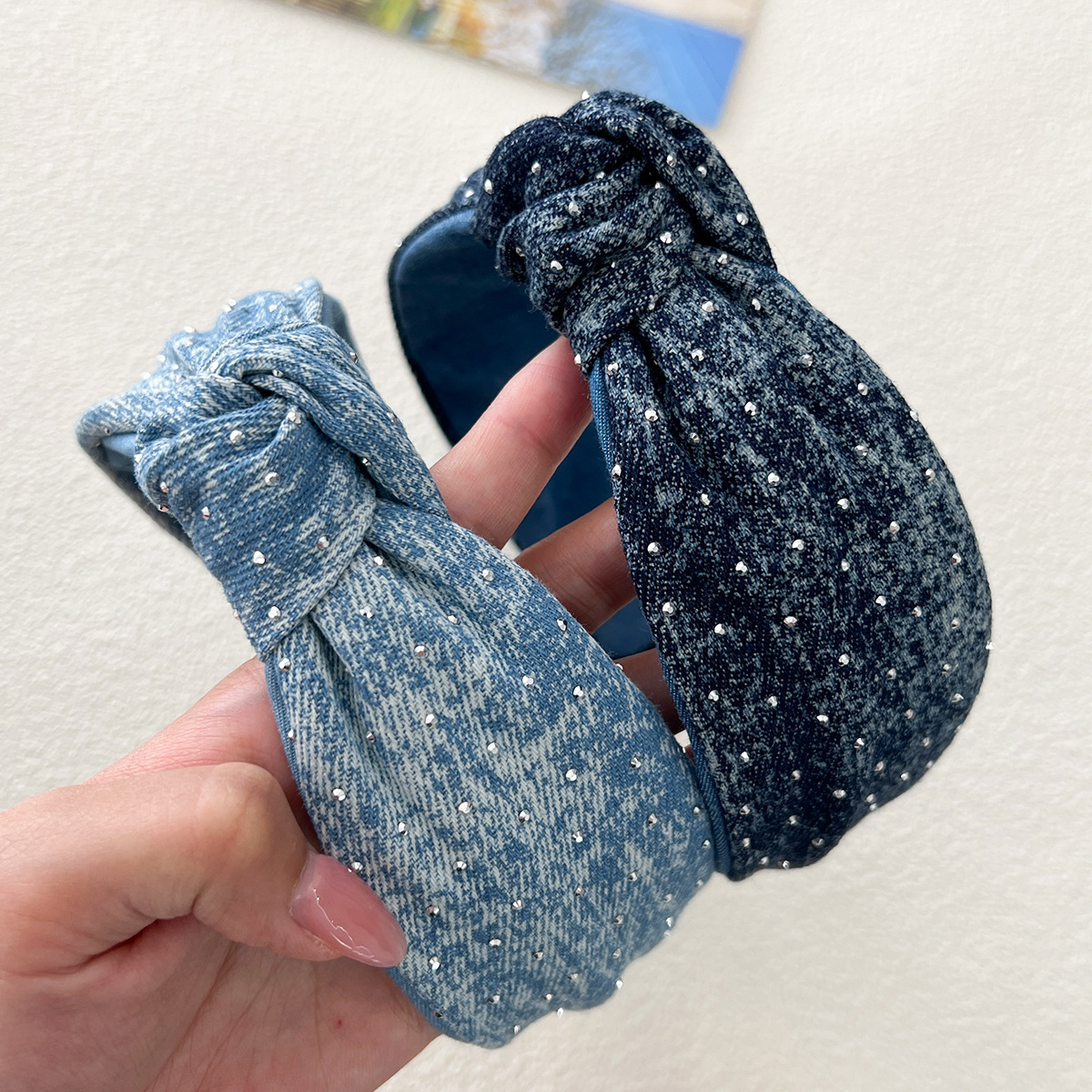 Starry Sky Fabric Denim High Skull Top Bangs Sponge Headband