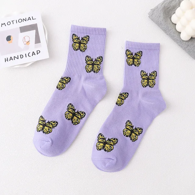 Butterfly Socks Women's Mid calf Length Autumn And Winter Purple - Shop at LoveMi