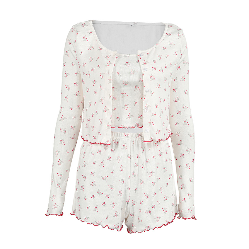 Long-sleeve Undershirts And Shorts Plus A Set Of Printed Three-piece Pajamas