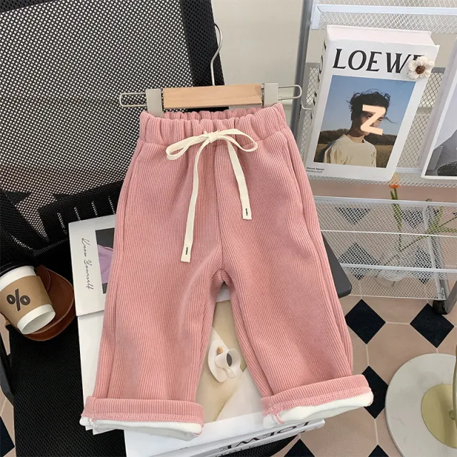 Straight leg Pants Children Thick Warm Wide leg Pants Pink - Shop at LoveMi
